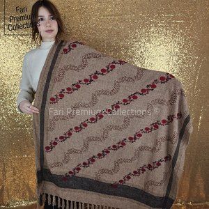 Kashmiri Aari Embroidered Pure Wool Shawl/Wrap/Scarf/Throw Soft & Warm Pakistani